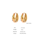 Colorful CZ Round Huggie Earrings Stainless Steel Golden
