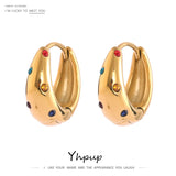 Colorful CZ Round Huggie Earrings Stainless Steel Golden