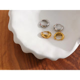 Colorful CZ Round Huggie Earrings Stainless Steel Golden