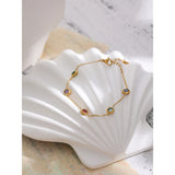 Colorful CZ Stainless Steel Bracelet for Women Thin Chain Golden Bangle