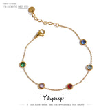 Colorful CZ Stainless Steel Bracelet for Women Thin Chain Golden Bangle
