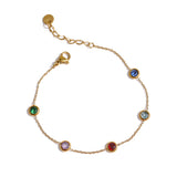 Colorful CZ Stainless Steel Bracelet for Women Thin Chain Golden Bangle