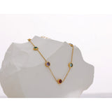 Colorful CZ Stainless Steel Bracelet for Women Thin Chain Golden Bangle
