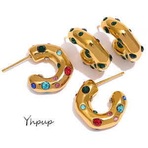 Colorful CZ Stainless Steel Hoop Earrings Women Charm Jewelry