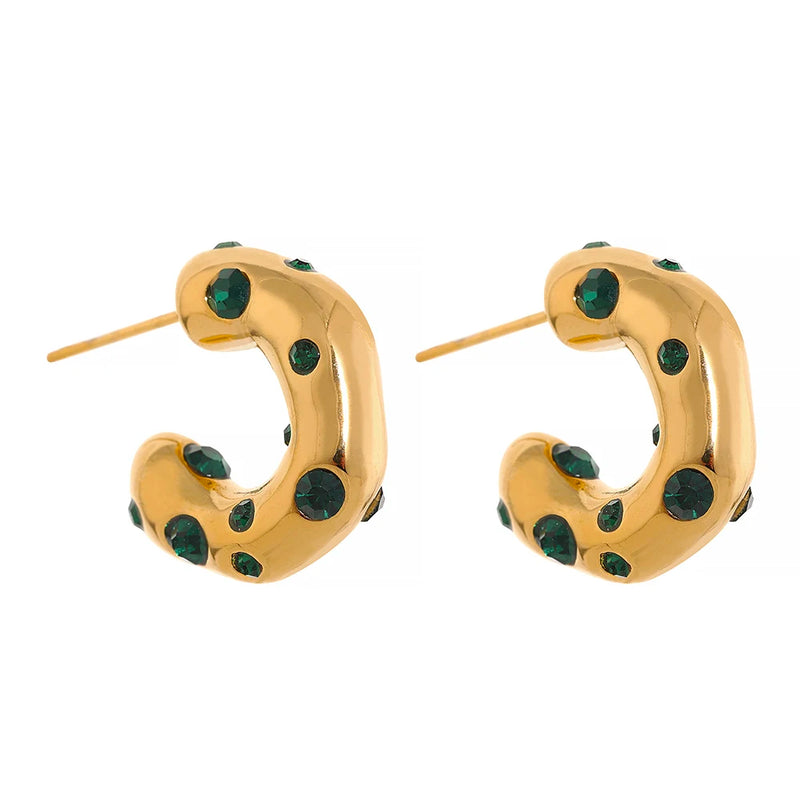 Colorful CZ Stainless Steel Hoop Earrings Women Charm Jewelry