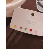 Colorful CZ Stud Earrings Set Geometric Metal Jewelry