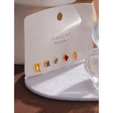 Colorful CZ Stud Earrings Set Geometric Metal Jewelry