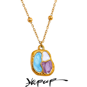 Enamel Geometric Pendant Stainless Steel Waterproof Charms Necklace
