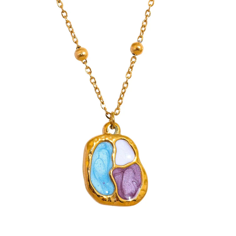 Enamel Geometric Pendant Stainless Steel Waterproof Charms Necklace