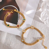 Colorful CZ Stainless Steel Cuban Chain Bracelet Bangle