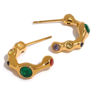 Colorful CZ Stainless Steel Earrings 18k Plated Waterproof Jewelry Women