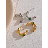 Colorful CZ Stainless Steel Earrings 18k Plated Waterproof Jewelry Women
