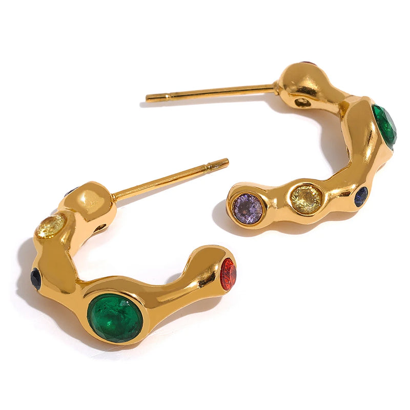 Colorful CZ Stainless Steel Earrings 18k Plated Waterproof Jewelry Women
