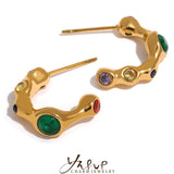 Colorful CZ Stainless Steel Earrings 18k Plated Waterproof Jewelry Women