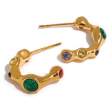 Colorful CZ Stainless Steel Earrings 18k Plated Waterproof Jewelry Women