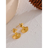 Metal Fan Stainless Steel Charm Golden Stud Earrings