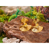 Metal Fan Stainless Steel Charm Golden Stud Earrings