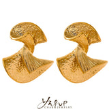 Metal Fan Stainless Steel Charm Golden Stud Earrings