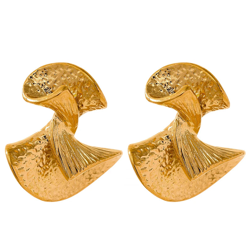 Metal Fan Stainless Steel Charm Golden Stud Earrings