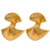 Metal Fan Stainless Steel Charm Golden Stud Earrings