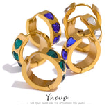 Green CZ Stainless Steel Hoop Earrings