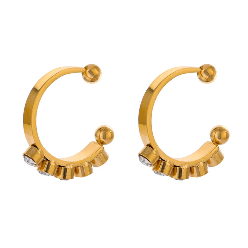 Golden CZ Ear Bone Earrings Stainless Steel Non-Piercing Cartilage Jewelry