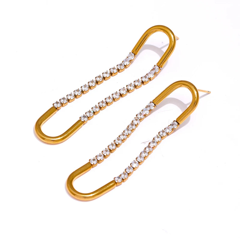 CZ Long Drop Earrings Stainless Steel Women Party Jewelry