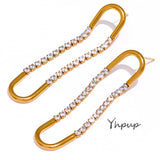CZ Long Drop Earrings Stainless Steel Women Party Jewelry