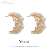 Natural Shell Flower Stud Earrings for Women Geometric Small Earrings