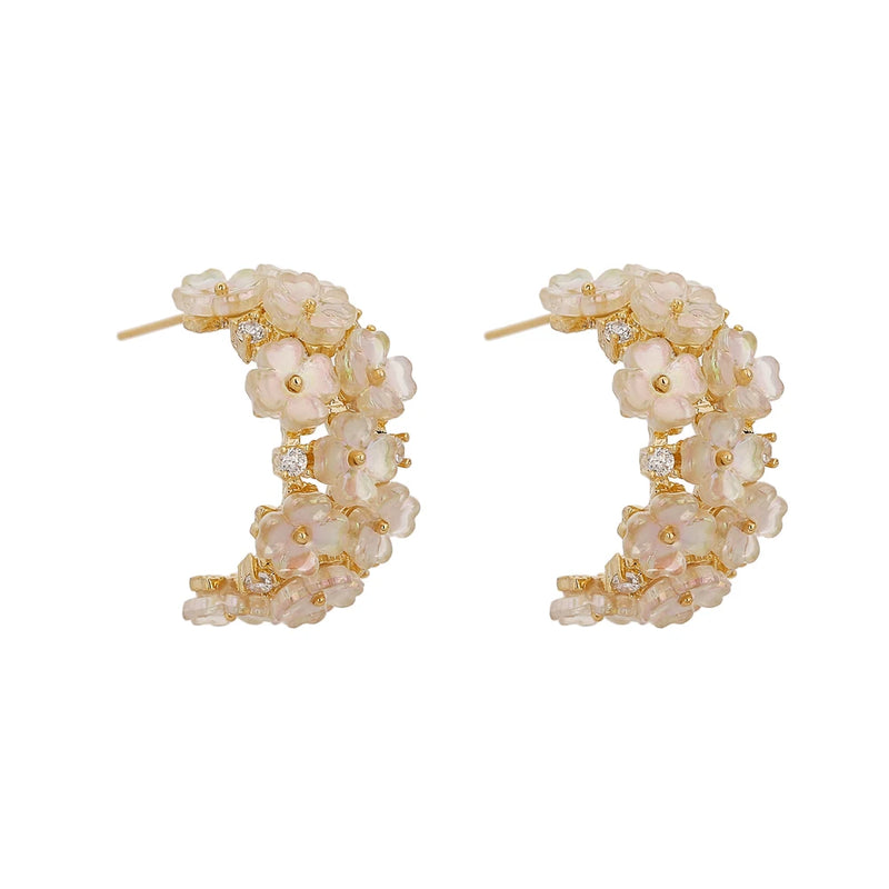 Natural Shell Flower Stud Earrings for Women Geometric Small Earrings