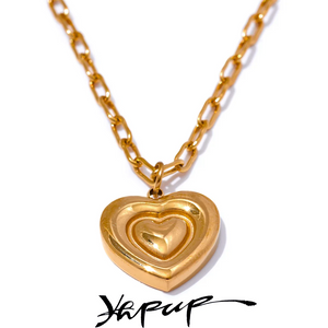Stainless Steel Heart Love Cast Necklace Pendant 18K PVD Plated Chain