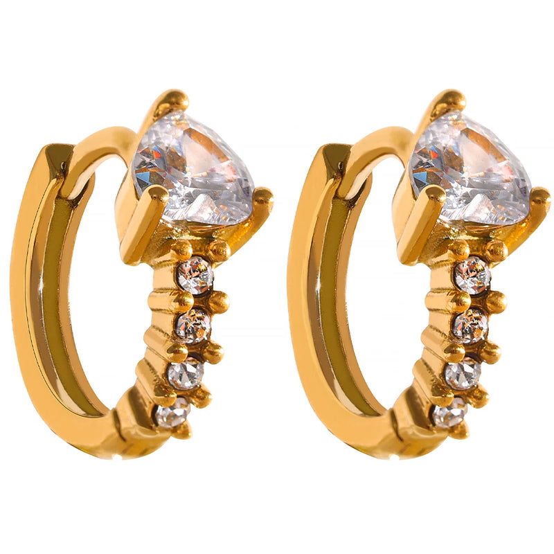CZ Stainless Steel Huggie Hoop Earrings, Water-resistant Jewelry
