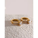 CZ Stainless Steel Huggie Hoop Earrings, Water-resistant Jewelry