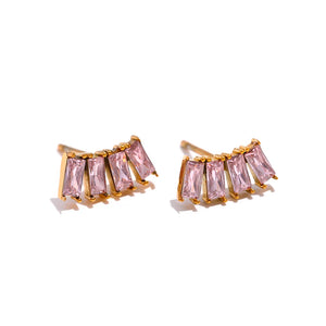 Geometric Small Stud Earrings CZ Stainless Steel Waterproof Jewelry