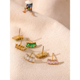 Geometric Small Stud Earrings CZ Stainless Steel Waterproof Jewelry