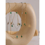 Green Cubic Zirconia Charm Stainless Steel Necklace