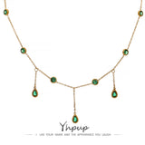 Green Cubic Zirconia Charm Stainless Steel Necklace
