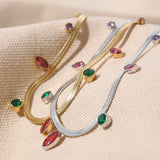 Colorful CZ Stainless Steel Anklet Snake Chain Zircon Jewelry