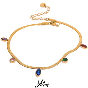 Colorful CZ Stainless Steel Anklet Snake Chain Zircon Jewelry