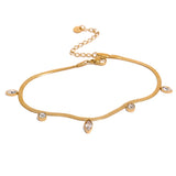 Colorful CZ Stainless Steel Anklet Snake Chain Zircon Jewelry