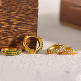 Green CZ Stone Stainless Steel Hoop Earrings Waterproof Daily Jewelry Women
