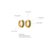 Green CZ Stone Stainless Steel Hoop Earrings Waterproof Daily Jewelry Women