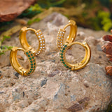 Green CZ Stone Stainless Steel Hoop Earrings Waterproof Daily Jewelry Women