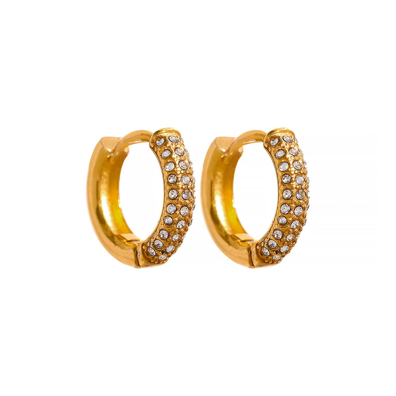 Green CZ Stone Stainless Steel Hoop Earrings Waterproof Daily Jewelry Women