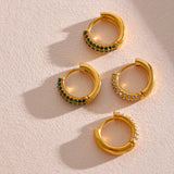 Green CZ Stone Stainless Steel Hoop Earrings Waterproof Daily Jewelry Women