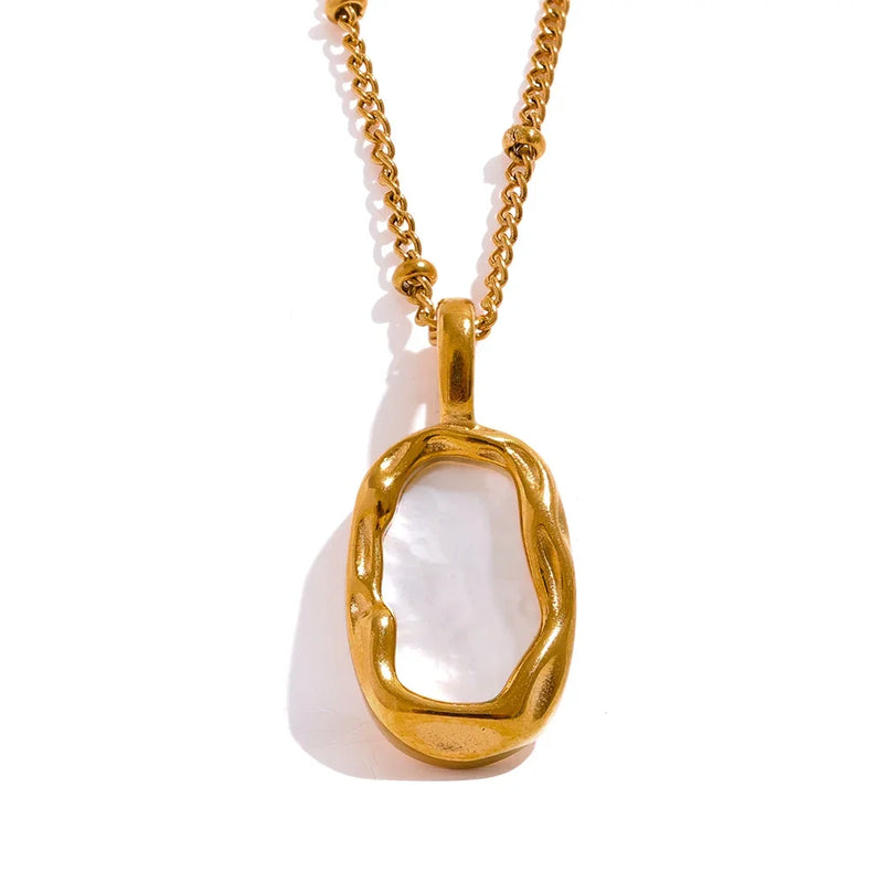 Double-sided Shell Pendant Necklace Stainless Steel 18K PVD Plated