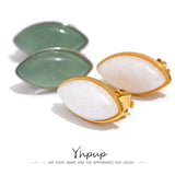 Green Aventurine Agate Ellipse Ear Clip Earrings