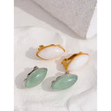 Green Aventurine Agate Ellipse Ear Clip Earrings