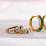 Green Cubic Zirconia Stainless Steel Hoop Huggie Earrings 18k Plated