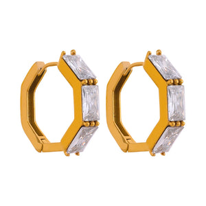 Green Cubic Zirconia Stainless Steel Hoop Huggie Earrings 18k Plated